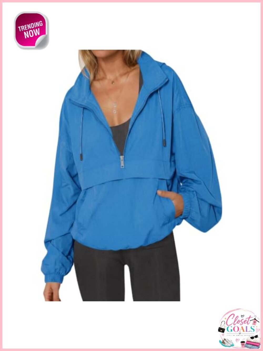 Womens Lightweight Windbreaker Hooded Quarter Zip Athletic Jacket